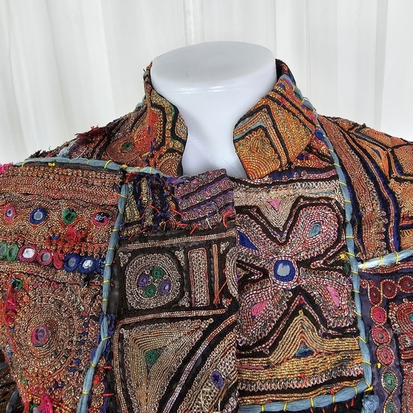Vintage Unique Colorful Patchwork Jacket Intricate Embroidery Mandarin Collar - Picture 7 of 12